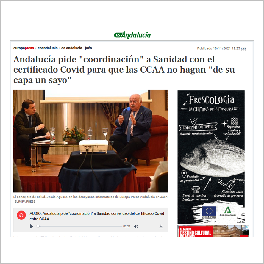 Andalucía pide "coordinación" a Sanidad con el certificado Covid para que las CCAA no hagan "de su capa un sayo"